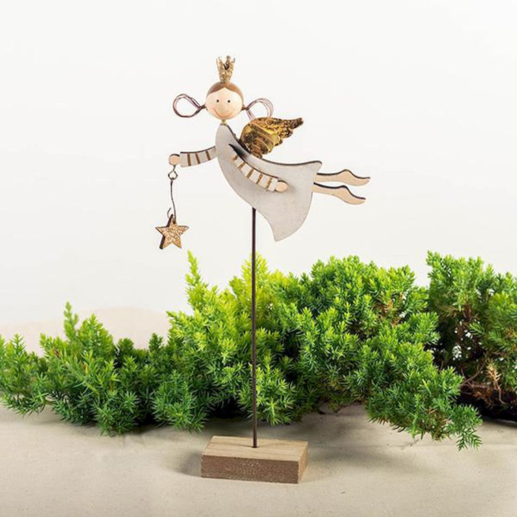 The Holiday Aisle® Flying Angel Holding a Star on a Wooden Base